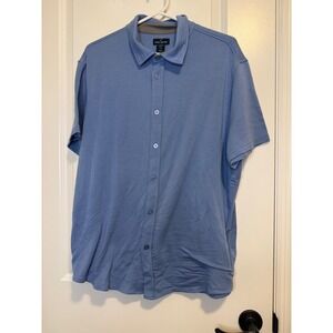 Daniel Hechter Modal Blend Button Down Shirt Mens XL Blue Knit Short Sleeve